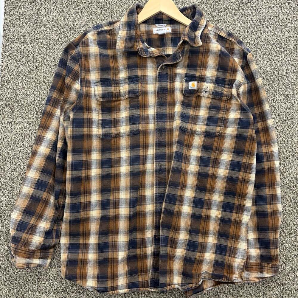 Carhartt Plaid Flannel Shirt Original Fit Brown Long Sleeve